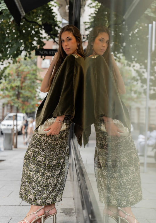 Poncho terciopelo verde - Invitada de invierno