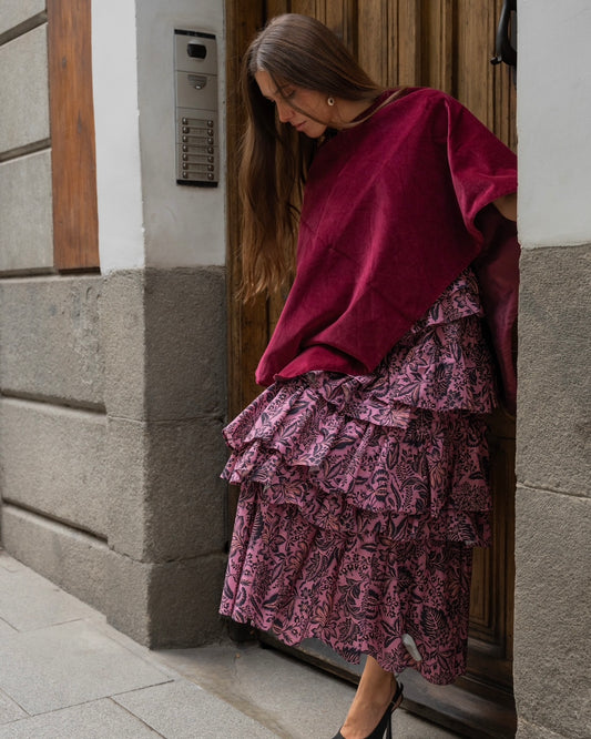 Poncho terciopelo frambuesa - Invitada de invierno