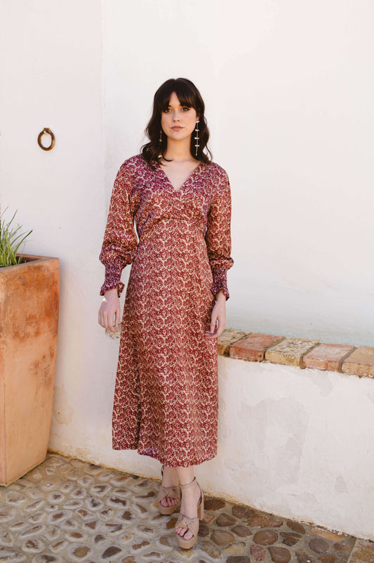 vestido estampado para invitada de boda rojo