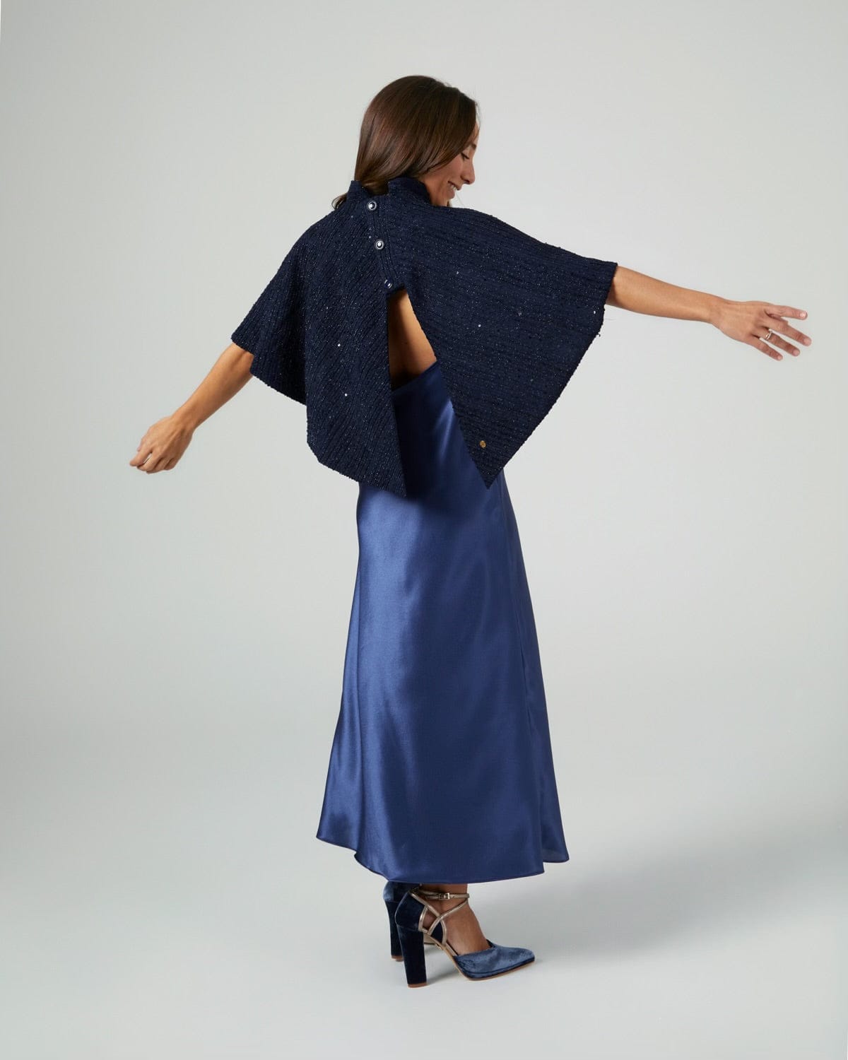 Capa boda tejido chanel azul noche