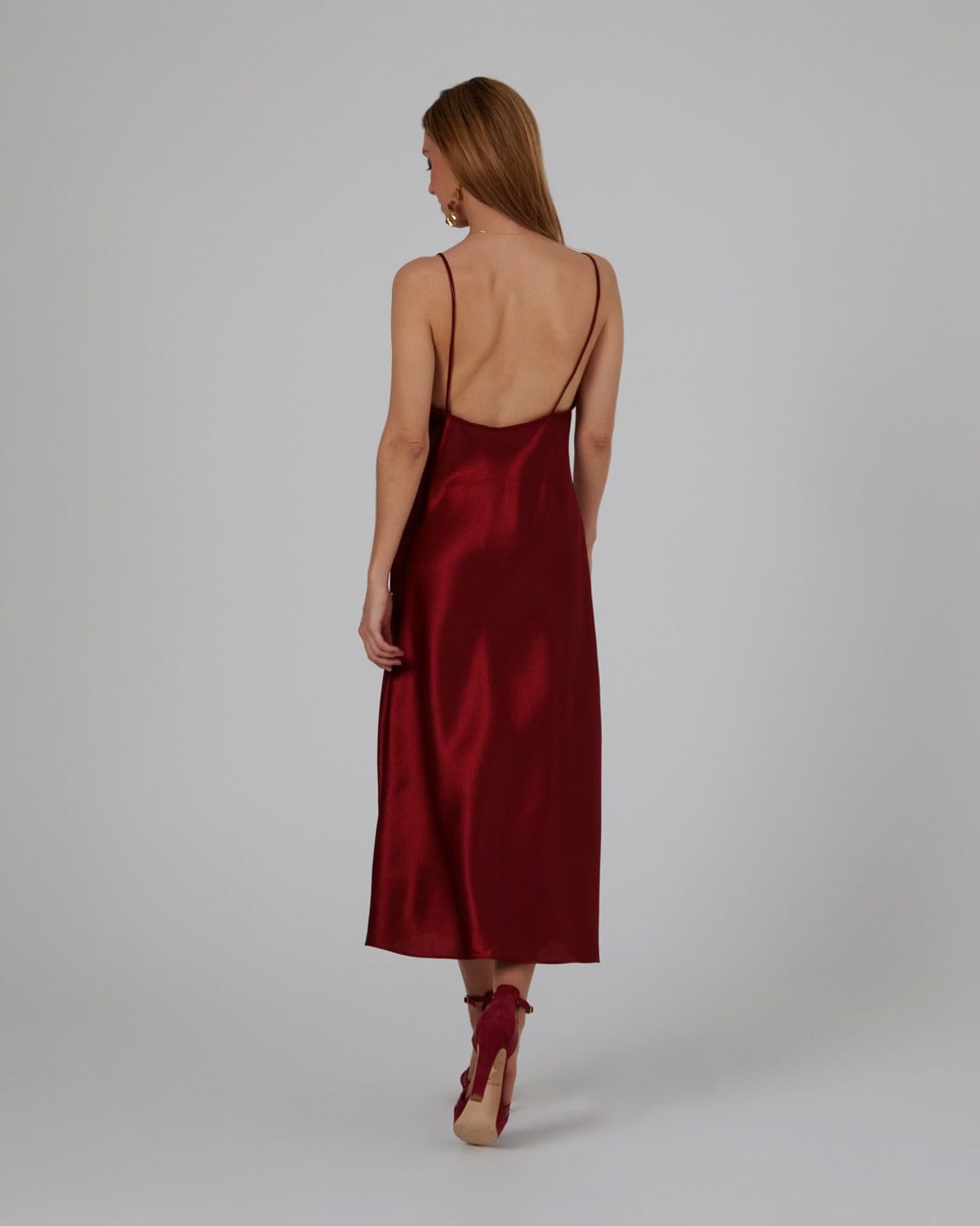 Vestido lencero midi primavera granate