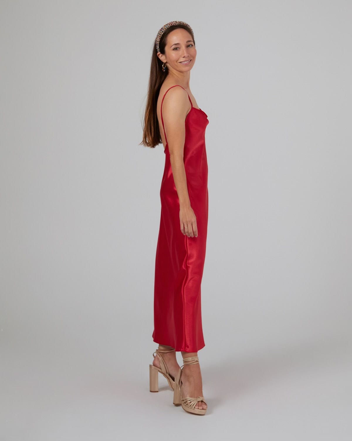Vestido lencero midi verano rojo