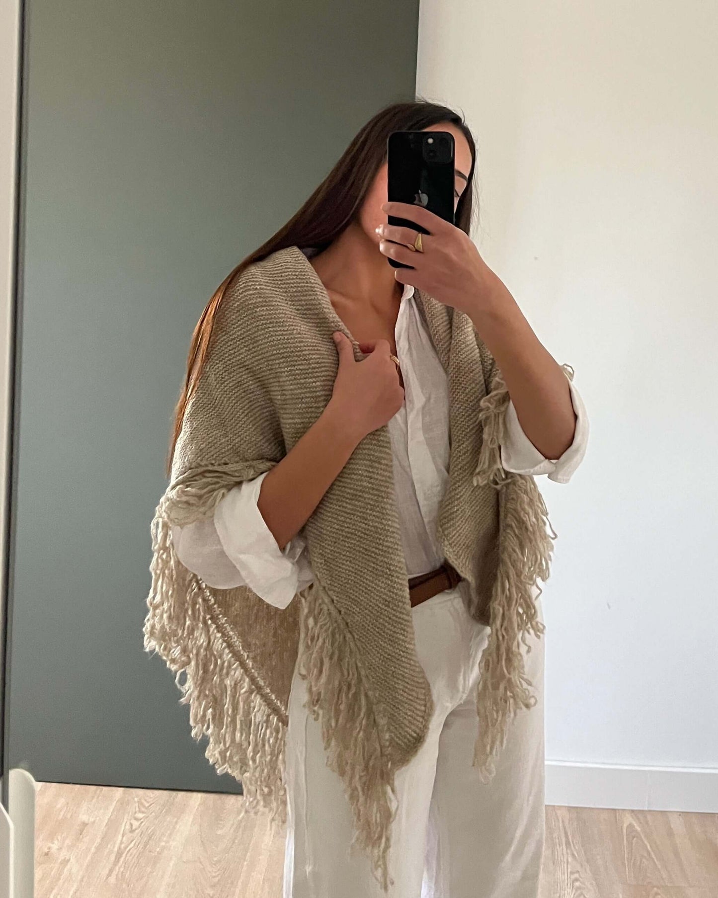 PONCHO BODA BLANCO MARRON