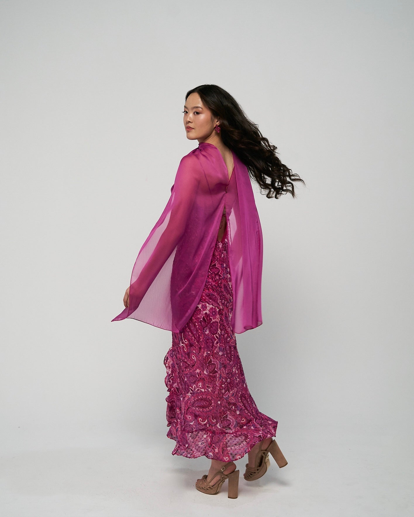 Capa rosa púrpura larga - Capa invitada