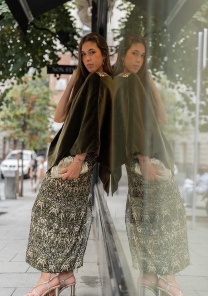 Poncho terciopelo verde - Invitada de invierno