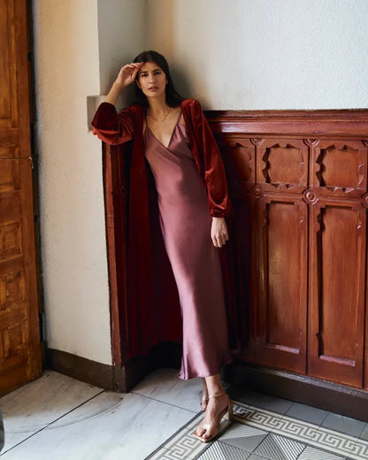 Invitada de invierno - abrigo terciopelo teja - ropa