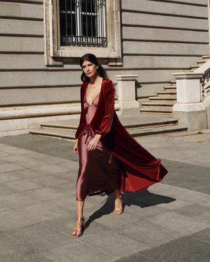 Invitada de invierno - abrigo terciopelo teja - ropa