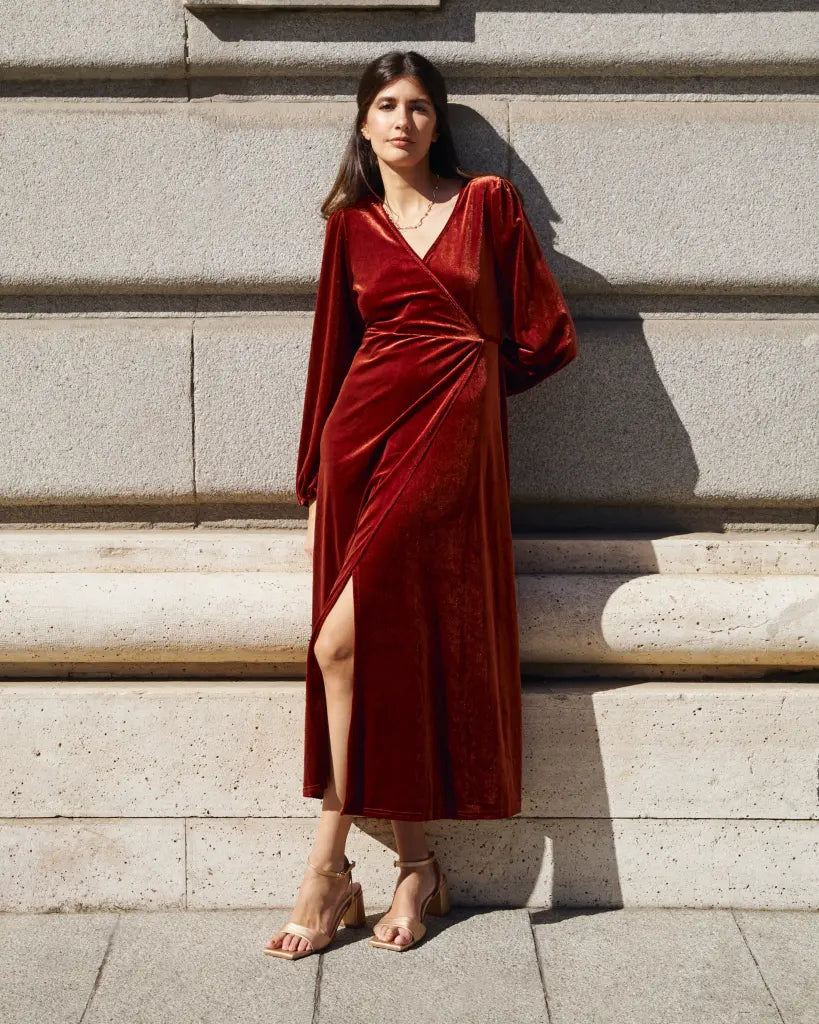 Invitada de invierno - abrigo terciopelo teja - ropa