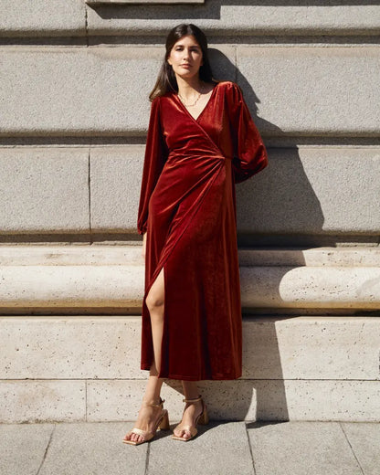 Invitada de invierno - abrigo terciopelo teja - ropa