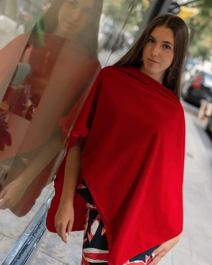 Poncho terciopelo rojo - invitada de invierno - ropa