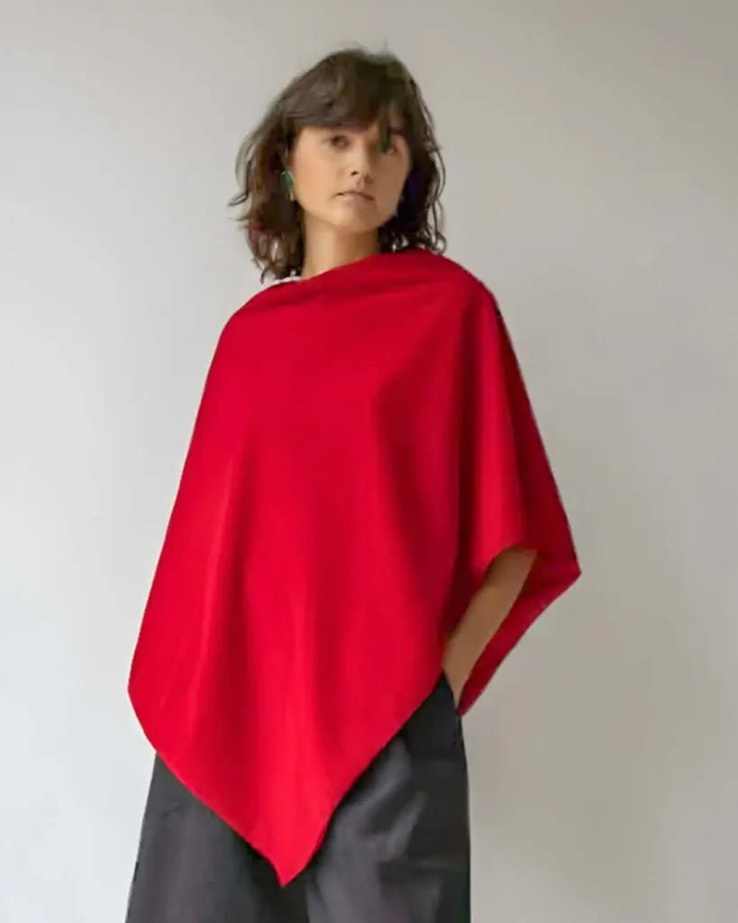Poncho terciopelo rojo - invitada de invierno - ropa