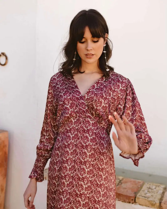 Vestido estampado granate - invitada perfecta - ropa