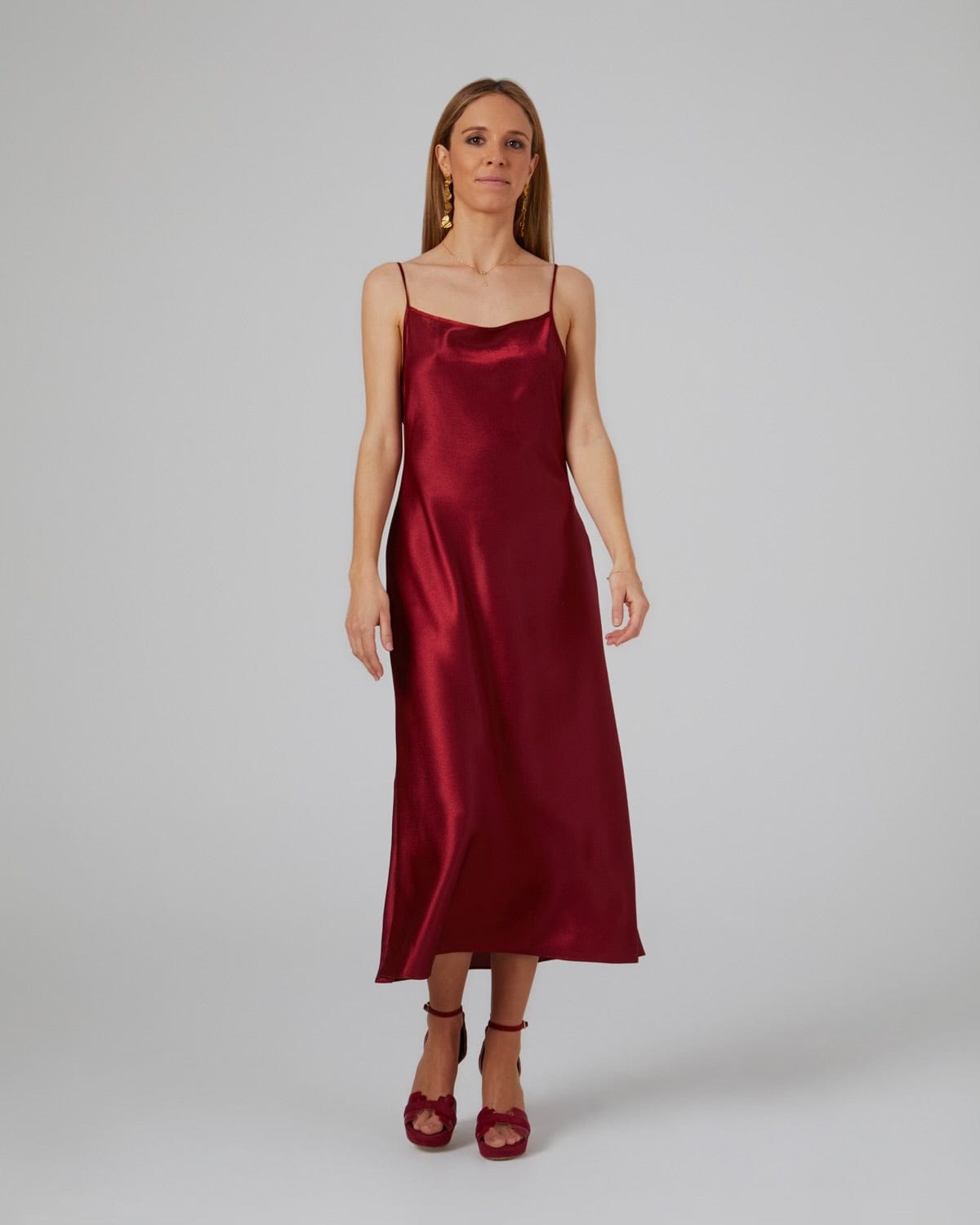 Vestido lencero midi verano granate